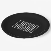 はっきりしたお名前モダンまたは単語 |黒の上に白 ペーパープレート (アングル)