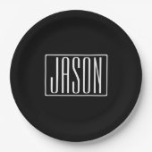 はっきりしたお名前モダンまたは単語 |黒の上に白 ペーパープレート (正面)