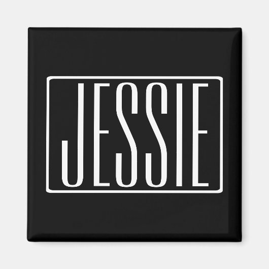 はっきりしたお名前モダンまたは単語 |黒の上に白 マグネット (正面)