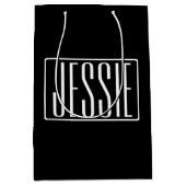 はっきりしたお名前モダンまたは単語 |黒の上に白 ミディアムペーパーバッグ (正面)