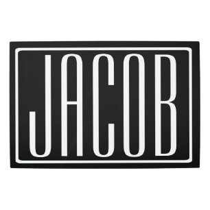 はっきりしたお名前モダンまたは単語  黒の上に白 メタルプリント