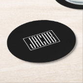 はっきりしたお名前モダンまたは単語 |黒の上に白 ラウンドペーパーコースター (アングル)