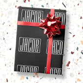 はっきりしたお名前モダンまたは単語 |黒の上に白 ラッピングペーパー