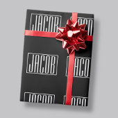 はっきりしたお名前モダンまたは単語 |黒の上に白 ラッピングペーパー