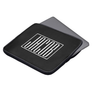 はっきりしたお名前モダンまたは単語  黒の上に白 ラップトップスリーブ