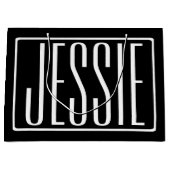 はっきりしたお名前モダンまたは単語 |黒の上に白 ラージペーパーバッグ (正面)