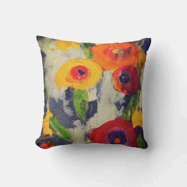 はっきりしたでカラフルでモダンな夜花の屋外の枕 クッション (正面)