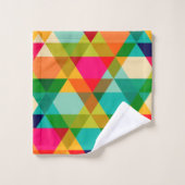 はっきりしたでカラフルで明るく幾何学的な三角形パターン バスタオルセット (ウォッシュタオル)