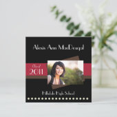 はっきりしたでストライプな卒業の発表(赤い) 招待状 (スタンド正面)