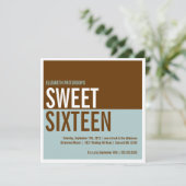 はっきりしたでモダンなティール(緑がかった色)及びブラウンのSweet sixteenの招待状 招待状 (スタンド正面)