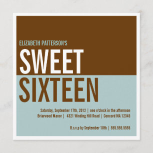 はっきりしたでモダンなティール（緑がかった色）及びブラウンのSweet sixteenの招待状 招待状