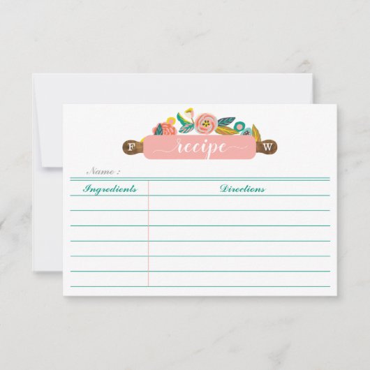 はっきりしたで抽象的な花柄及び群葉麺棒のレシピ ノートカード (正面)
