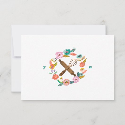 はっきりしたで抽象的な花柄及び群葉麺棒のレシピ ノートカード (裏面)