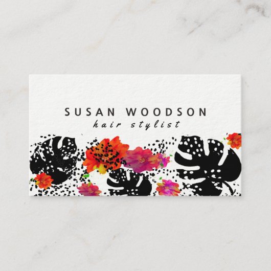 はっきりしたで粋な花のMonsteraのドット・パターンのモダン 名刺 (正面)