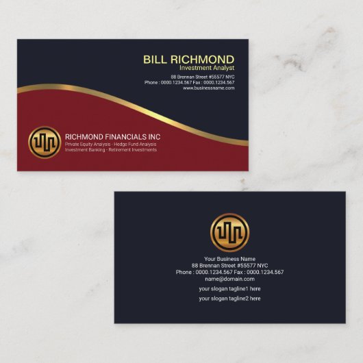 はっきりしたで精力的なレトロの金ゴールドの波の投資 名刺 (正面/裏面)