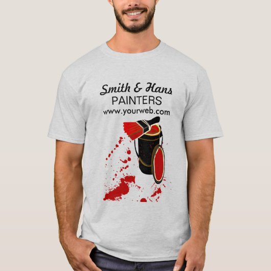 はっきりしたで赤いペンキの塗装業者の絵筆ははねかけます Tシャツ (正面)