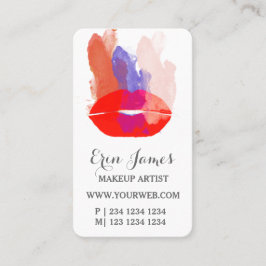 はっきりしたで赤い唇の水彩画ブラシストローク化粧 予約カード