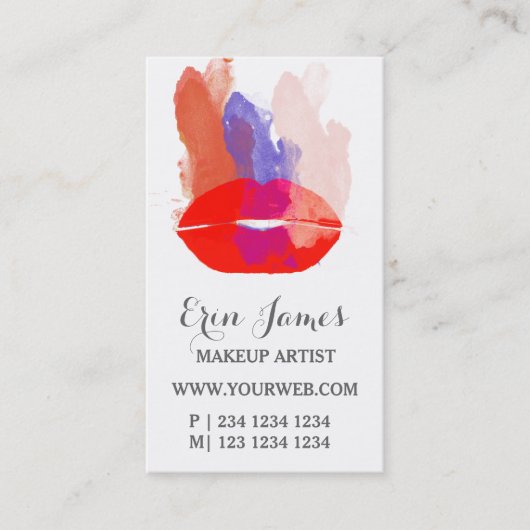 はっきりしたで赤い唇の水彩画ブラシストローク化粧 予約カード (正面)
