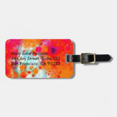 はっきりしたで、クールなオレンジティール(緑がかった色)の夢みるような花柄の抽象芸術 ラゲッジタグ (正面横)