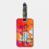 はっきりしたで、クールなオレンジティール(緑がかった色)の夢みるような花柄の抽象芸術 ラゲッジタグ (裏面縦)