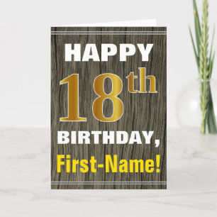 はっきりしたで、フェイクな木、フェイクな金ゴールドの第18誕生日 + 名前 カード