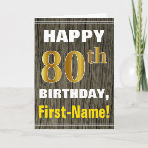 はっきりしたで、フェイクな木、フェイクな金ゴールドの第80誕生日 + 名前 カード