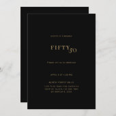 はっきりしたとシンプル黒金ゴールド50誕生日 招待状 (正面/裏面)