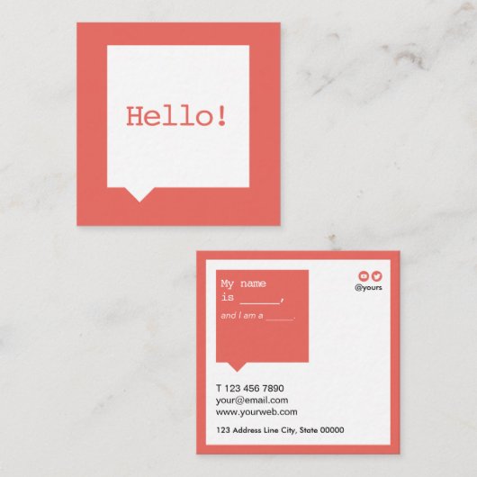 はっきりしたなこんにちは社会的な媒体のスピーチの泡サケ スクエア名刺 (正面/裏面)