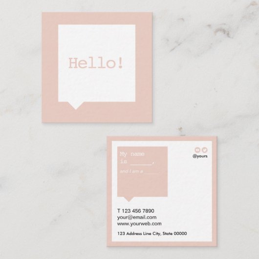 はっきりしたなこんにちは社会的な媒体のスピーチの泡赤面 スクエア名刺 (正面/裏面)
