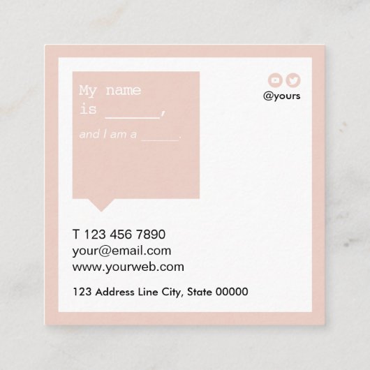 はっきりしたなこんにちは社会的な媒体のスピーチの泡赤面 スクエア名刺 (裏面)