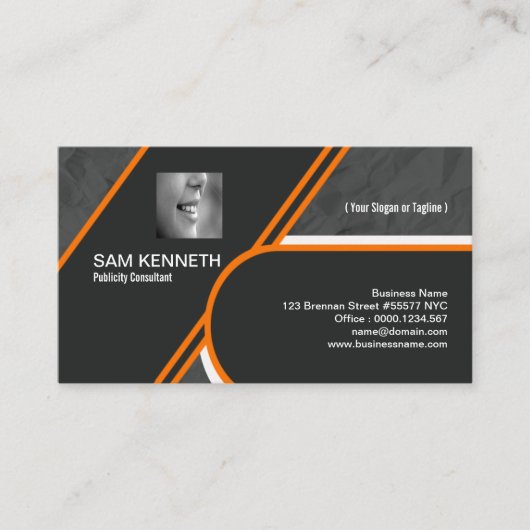 はっきりしたなオレンジボーダー灰色の紙の折目のデザイン 名刺 (正面)