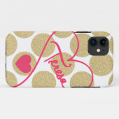 はっきりしたなグリッターの金ゴールドの点のハートおよび手書きの名前 Case-Mate iPhoneケース (裏面(横))