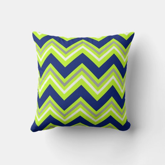 はっきりしたなシェブロンのライムグリーン海軍灰色の枕 クッション (裏面)