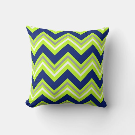 はっきりしたなシェブロンのライムグリーン海軍灰色の枕 クッション (正面)