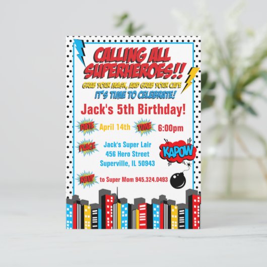 はっきりしたなスーパーヒーローの誕生日Inviation 招待状 (スタンド正面)