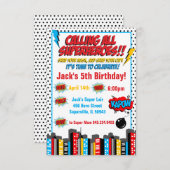 はっきりしたなスーパーヒーローの誕生日Inviation 招待状 (正面/裏面)