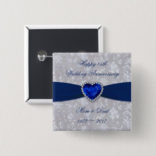 はっきりしたなダマスク織第45の結婚記念日ボタン 缶バッジ (正面&裏面)