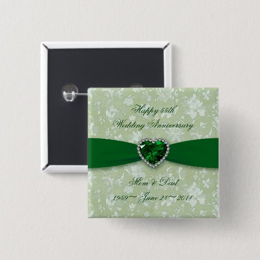 はっきりしたなダマスク織第55の結婚記念日ボタン 缶バッジ (正面&裏面)