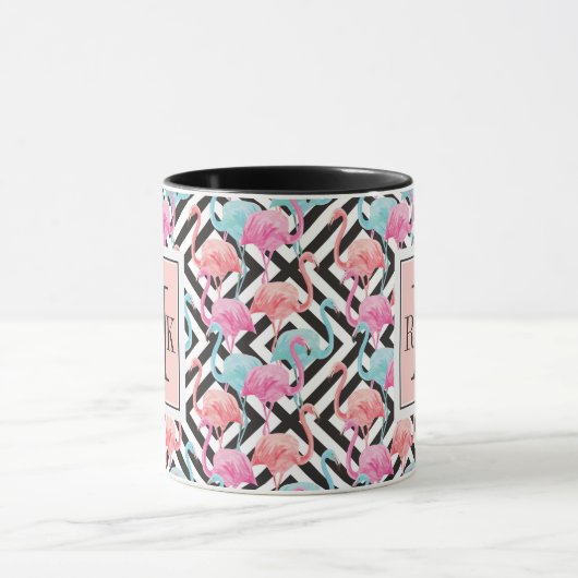 はっきりしたなデザインパターンのフラミンゴ マグカップ (中央)