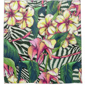 はっきりしたなハワイの花のMonsteraの葉及びプルメリア シャワーカーテン (正面)