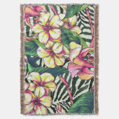 はっきりしたなハワイの花のMonsteraの葉及びプルメリア スローブランケット (正面縦)