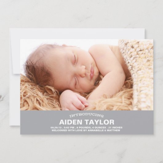 はっきりしたなベビーの誕生の発表 案内状 (正面)