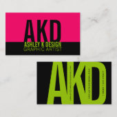 はっきりしたなモノグラムの名刺の黒の緑のピンク 名刺 (正面/裏面)