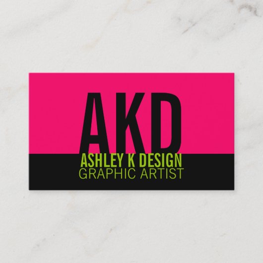 はっきりしたなモノグラムの名刺の黒の緑のピンク 名刺 (正面)