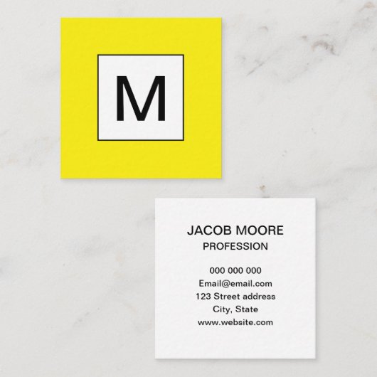 はっきりしたなモノグラムの最小主義の黄色い名刺 スクエア名刺 (正面/裏面)