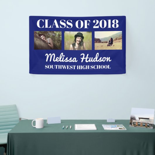 はっきりしたな卒業生の濃紺のお祝い3の写真 横断幕 (トレードショー)