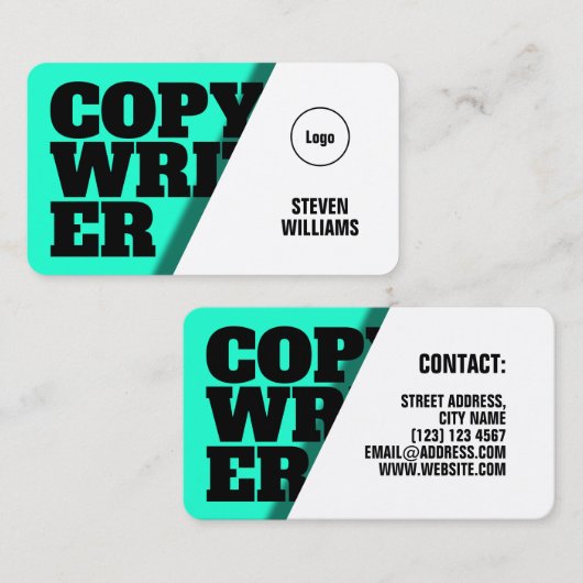 はっきりしたな文字の青緑色の白の影で覆われたシートカバー 名刺 (正面/裏面)