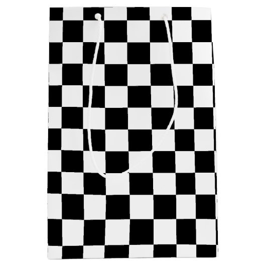 はっきりしたな白黒チェック模様のギフトバッグ ミディアムペーパーバッグ (正面)