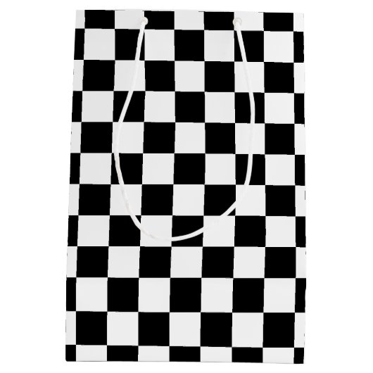 はっきりしたな白黒チェック模様のギフトバッグ ミディアムペーパーバッグ (裏面)
