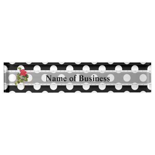 はっきりしたな白黒水玉模様のツバキビジネス デスクネームプレート (正面)